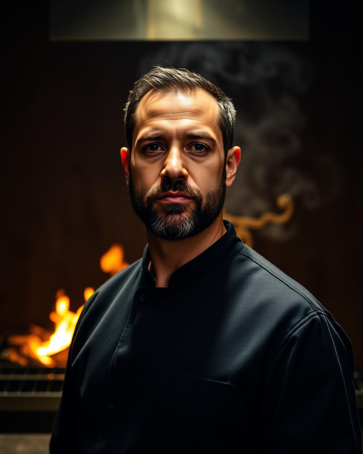 Chef Mateo Villegas frente al horno de brasas